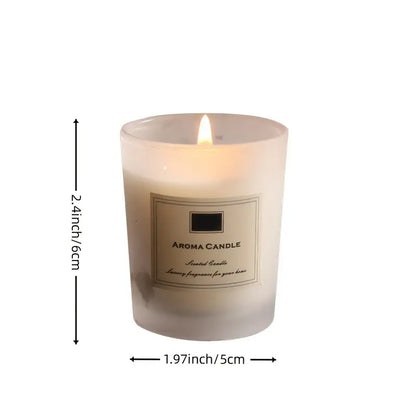 Aroma candle with dimensions indicated on a white background