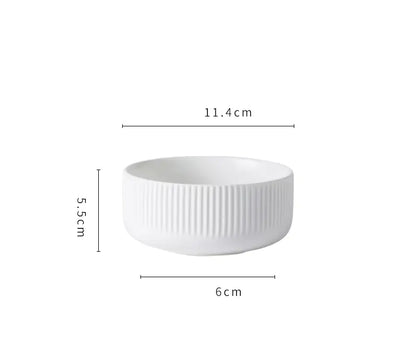 White ceramic bowl with dimensions on a white background