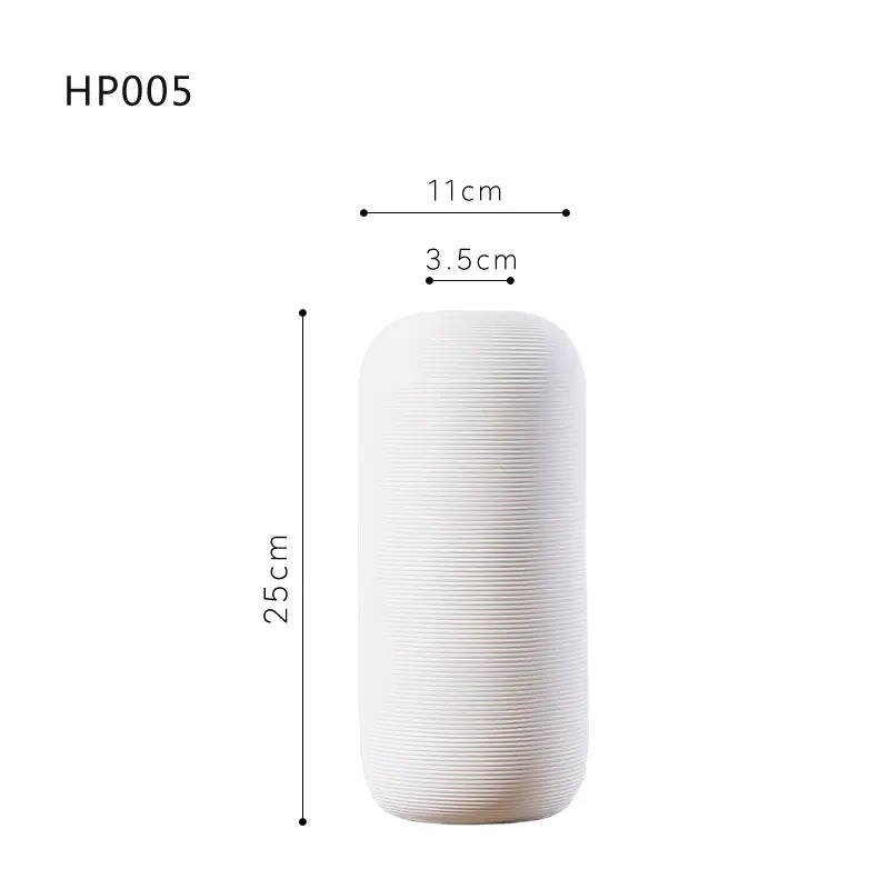 White textured vase with dimensions on a white background