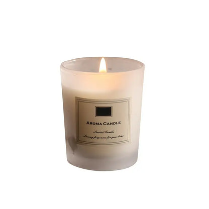 Aroma candle with a label on a white background